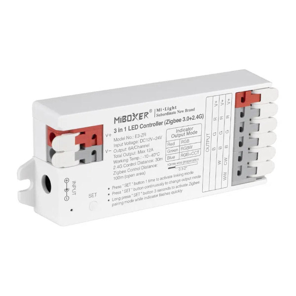 Контроллер Mi-light RGB+W+CCT 3 в 1, DC12/24V, 12A, ZigBee + RF 2.4G (E3-ZR), 100023970