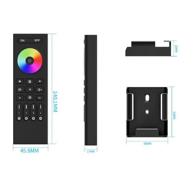Пульт д/у Mi-light DIM+RGB+CCT 2,4G Touch 4-х зонный RF Black (RL03-RFB), 100024038