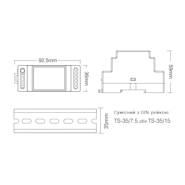 Контролер Mi-light 5в1 RGB+CCT 15А 2,4G Wi-Fi 5каналів LS2 DIN (TK-2U) , 100014051
