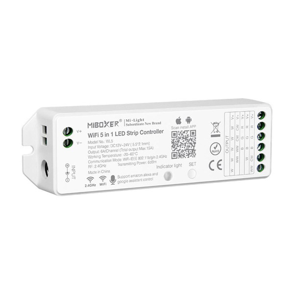 Контролер Mi-light Smart (tunable white+RGB 2в1, 12/24В), 6A, 2.4GHz, WI-FI, BLUETOOTH MESH, WB5 (TK-WB5) , 100022646