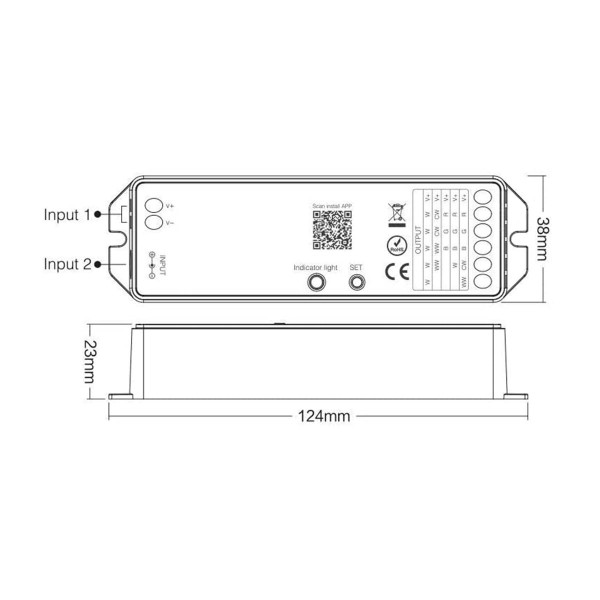 Контролер Mi-light Smart (tunable white+RGB 2в1, 12/24В), 6A, 2.4GHz, WI-FI, BLUETOOTH MESH, WB5 (TK-WB5) , 100022646