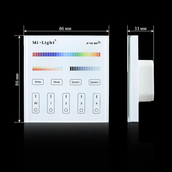 Панель управління Mi-light RGB/RGBW/CCT Touch контролер 2,4G RF 4 зони T4 (TL4) , 100014065