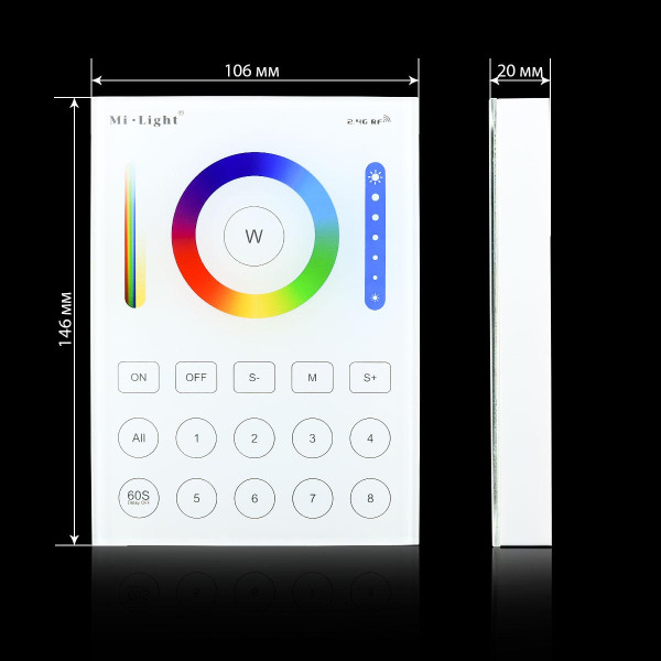 Панель керування Mi-light RGB/RGB + CCT, Touch контролер 2,4G RF 8 зон В8 (ВL8) , 100023485