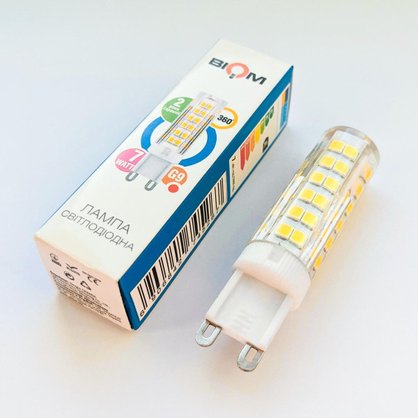 Светодиодная лампа Biom JC 7W 630Lm 3000K 220V G9 Clear (BG9-7-3-Cr), 100001370