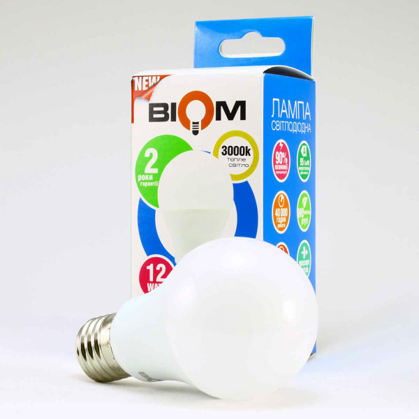 Светодиодная лампа Biom A60 12W 1080Lm 3000K 220V E27 Frosted (BT-511), 100001431