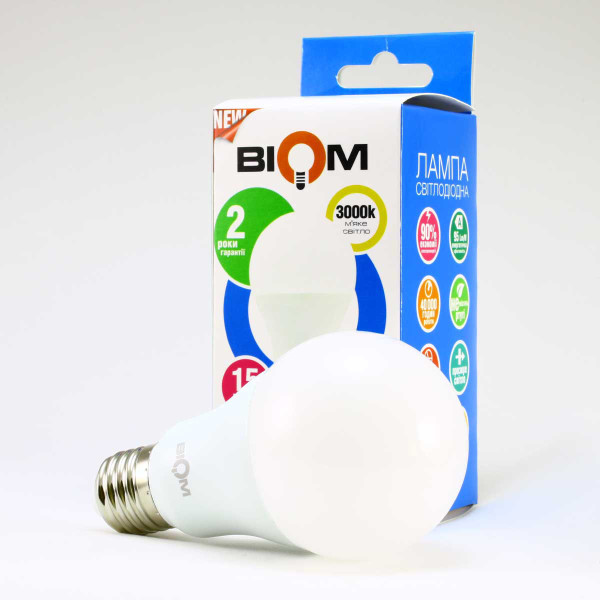 Светодиодная лампа Biom A60 15W 1350Lm 3000K 220V E27 Frosted (BT-515), 100001433