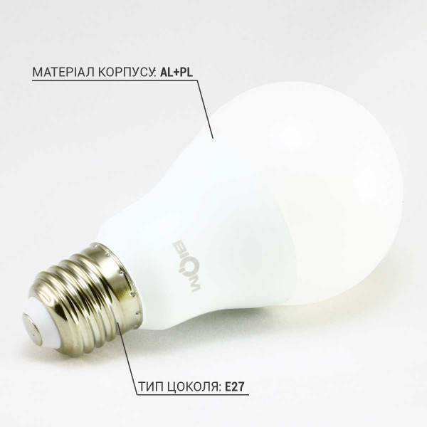 Светодиодная лампа Biom A60 15W 1350Lm 3000K 220V E27 Frosted (BT-515), 100001433