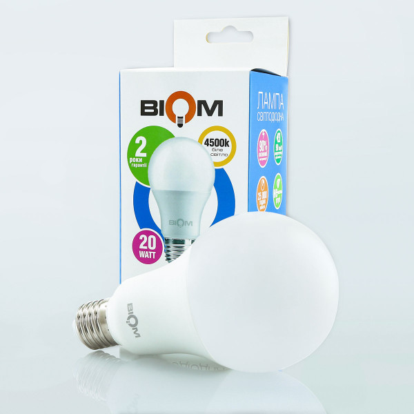 Светодиодная лампа Biom A80 20W 1800Lm 4500K 220V E27 Frosted (BT-520), 100014104