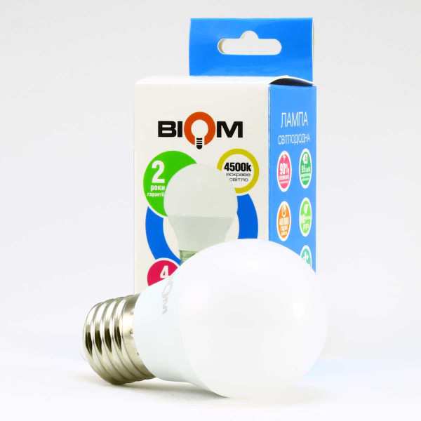 Светодиодная лампа Biom G45 4W 360Lm 4500K 220V E27 Frosted (BT-544), 100001414