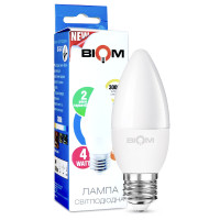 Світлодіодна лампа Biom C37 4W 360Lm 3000K 220V E27 Frosted (BT-547)