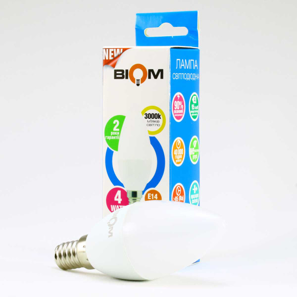 Світлодіодна лампа Biom C37 4W 360Lm 3000K 220V E14 Frosted (BT-549) , 100001423