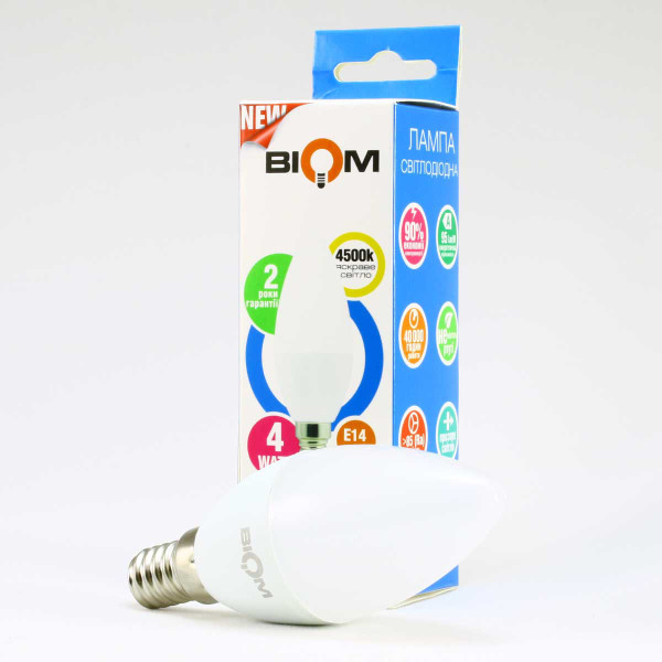 Світлодіодна лампа Biom C37 4W 360Lm 4500K 220V E14 Frosted (BT-550) , 100001424