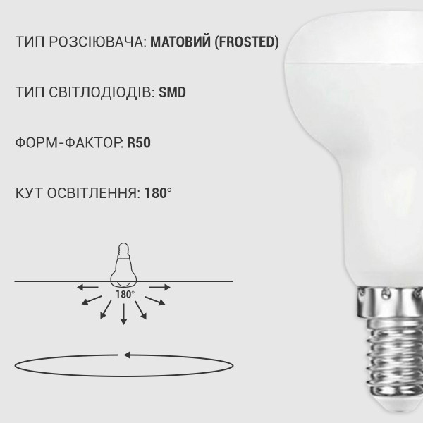 Светодиодная лампа Biom R50 7W 630Lm 4500K 220V E14 Frosted (BT-554), 100012233