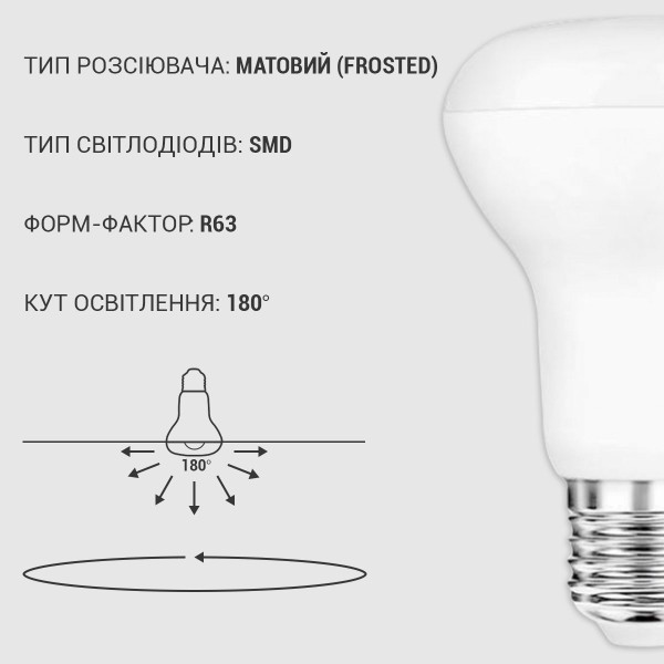 Светодиодная лампа Biom R63 9W 810Lm 4500K 220V E27 Frosted (BT-556), 100012234