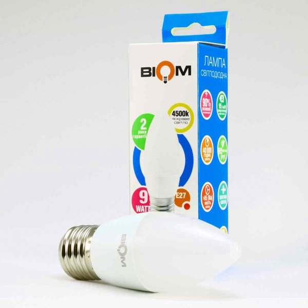 Світлодіодна лампа Biom C37 9W 810Lm 4500K 220V E27 Frosted (BT-588) , 100012230
