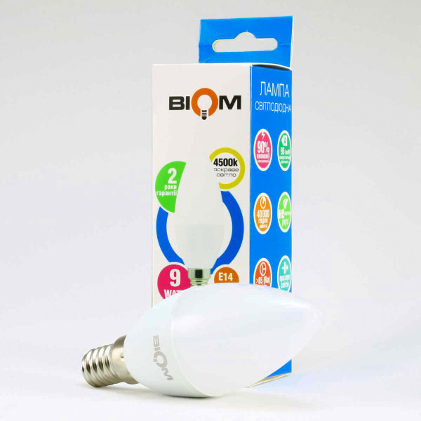 Світлодіодна лампа Biom C37 9W 810Lm 4500K 220V E14 Frosted (BT-589) , 100012231