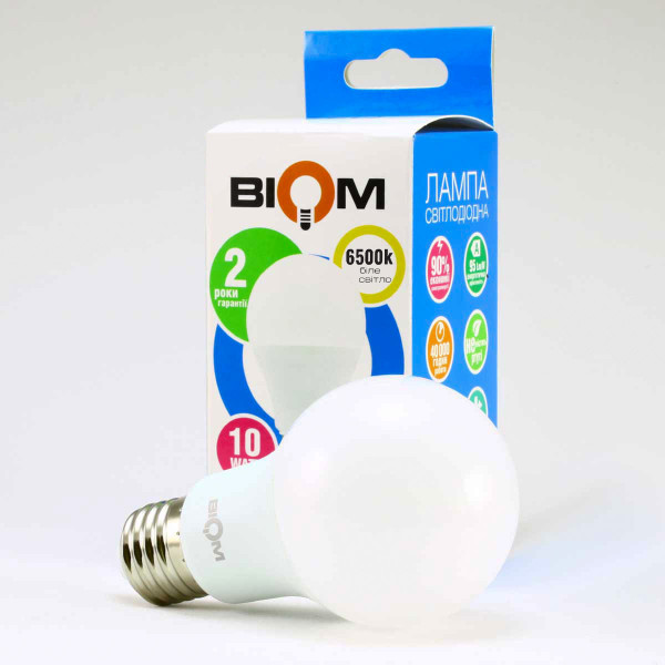 Світлодіодна лампа Biom A60 10W 900Lm 6500K 220V E27 Frosted (BT-610) , 100021742