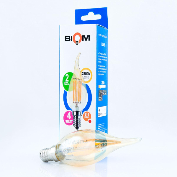 Светодиодная лампа Biom филамент BA35 4W 360Lm 2300-2500K 220V E14 Clear (Amber) (FL-415), 100012271