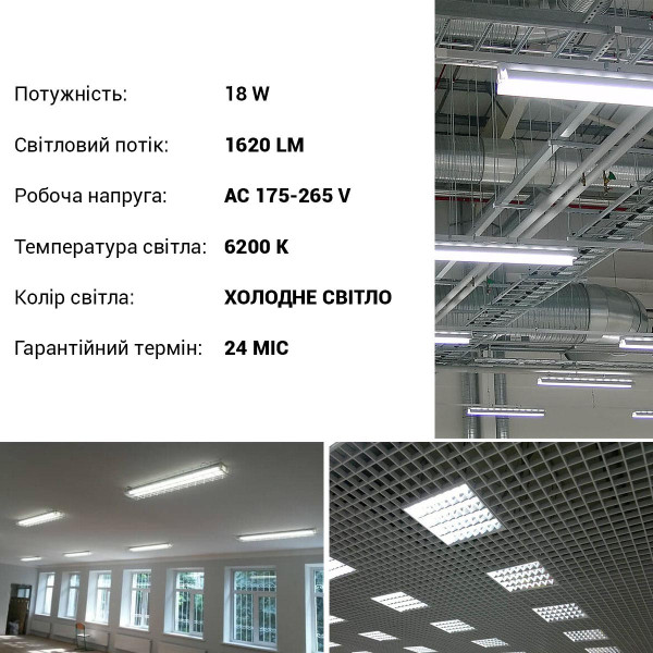 Світлодіодна лампа Biom T8 18W 1620Lm 6200K 220V G13 Frosted (T8-GL-1200-18W-6200) , 100001308