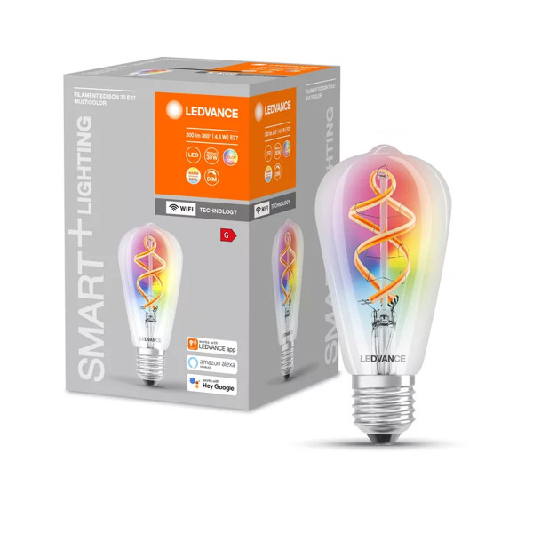 Светодиодная лампа LEDVANCE Smart WI-FI Edison Filament ST64 4,5W 300Lm RGBW + 2700K 230V E27 Прозрачный (Clear) (4058075609914), 100024157