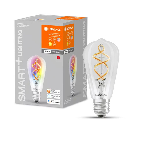 Светодиодная лампа LEDVANCE Smart WI-FI Edison Filament ST64 4,5W 300Lm RGBW + 2700K 230V E27 Прозрачный (Clear) (4058075609914), 100024157