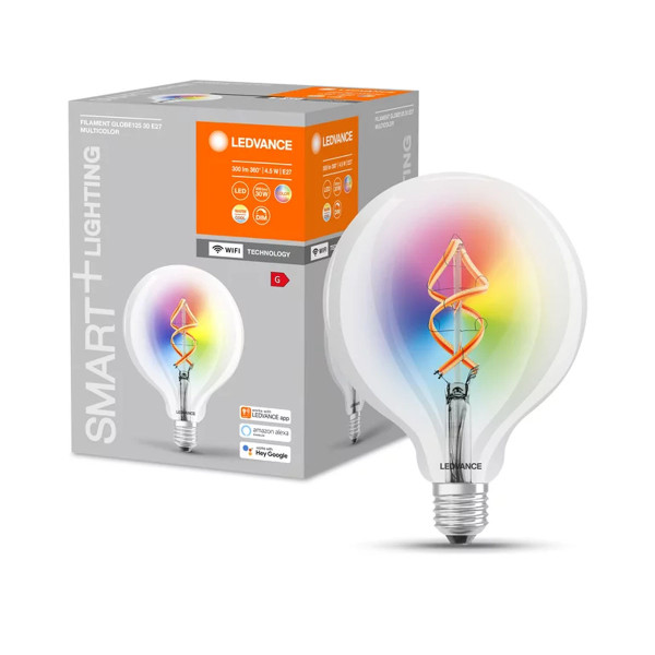 Светодиодная лампа LEDVANCE Smart WI-FI Globe G125 4,5W 300Lm RGBW + 2700K 230V E27 Прозрачный (Clear) (4058075609938), 100024168