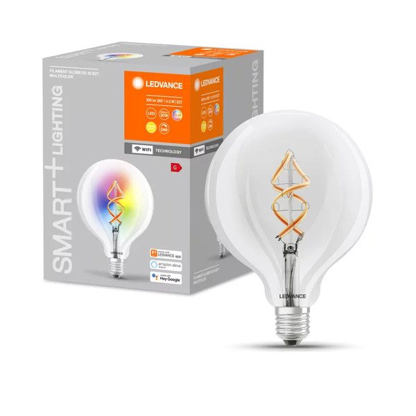 Светодиодная лампа LEDVANCE Smart WI-FI Globe G125 4,5W 300Lm RGBW + 2700K 230V E27 Прозрачный (Clear) (4058075609938), 100024168