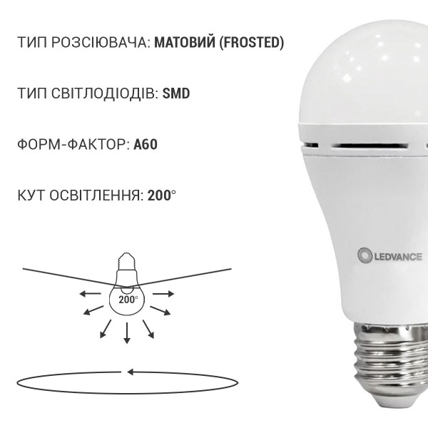 Светодиодная лампа LEDVANCE LED Classic With Added Function A60 8W 806Lm 2700K 230V E27 Матовый (Frosted) (4099854102417), 100024081