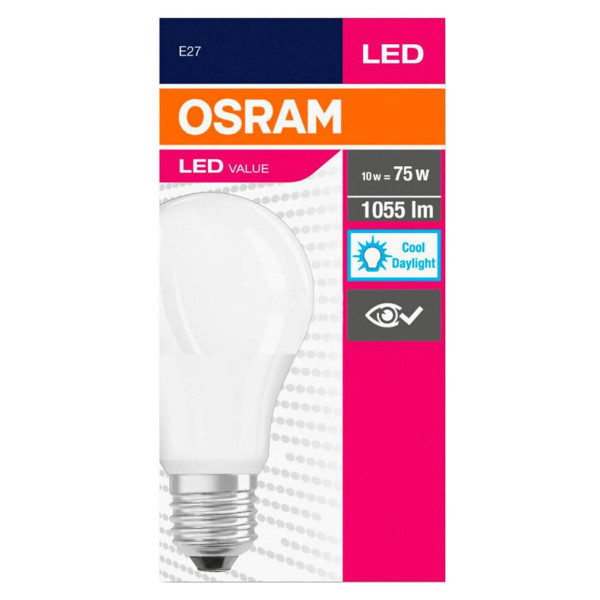 Светодиодная лампа OSRAM LED VALUE CLASSIC A60 10W 1055Lm 6500K 220-240V E27 Матовый (Frosted) (4052899971035), 100014081