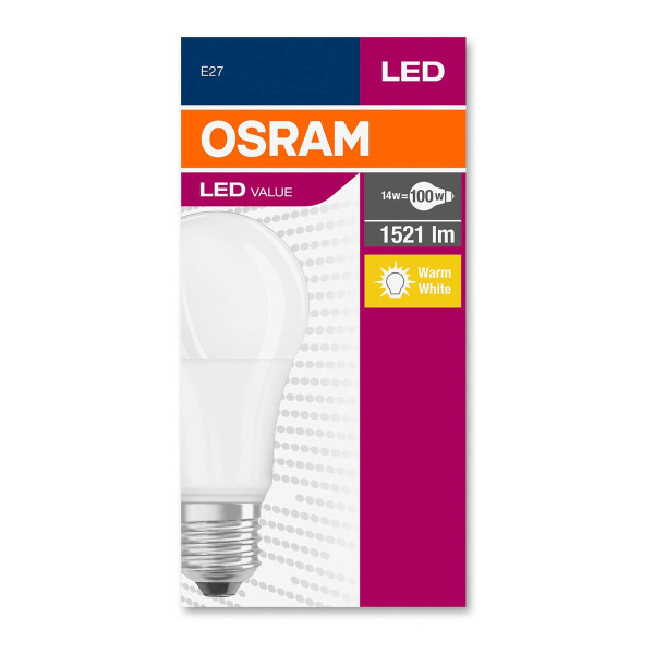 Світлодіодна лампа OSRAM LED Classic Value A60 13W 1521Lm 2700K 230V E27 Матовий (Frosted) (4052899971097) , 100015265