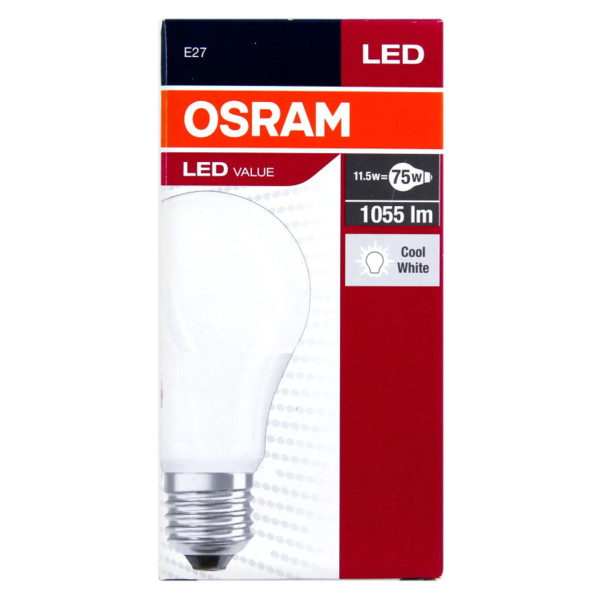 Светодиодная лампа OSRAM LED Classic Value A60 10W 1055Lm 4000K 230V E27 Матовый (Frosted) (4052899973404), 100002064