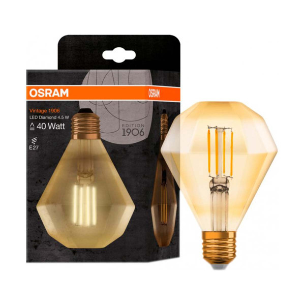 Светодиодная лампа OSRAM Vintage 1906 Diamond Filament 4,5W 470Lm 2500K 230V E27 Прозрачный (Gold) (4058075091955), 100022535