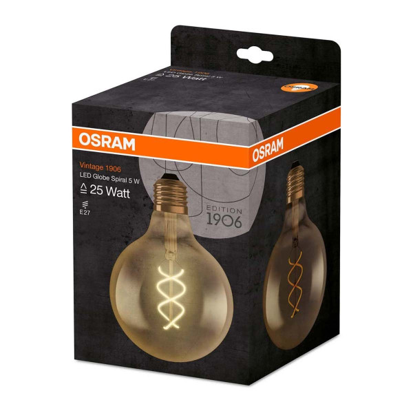 Светодиодная лампа OSRAM Vintage 1906 Globe Filament G125 5W 250Lm 2000K 230V E27 Прозрачный (Gold) (4058075092136), 100015249