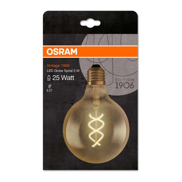 Светодиодная лампа OSRAM Vintage 1906 Globe Filament G125 5W 250Lm 2000K 230V E27 Прозрачный (Gold) (4058075092136), 100015249