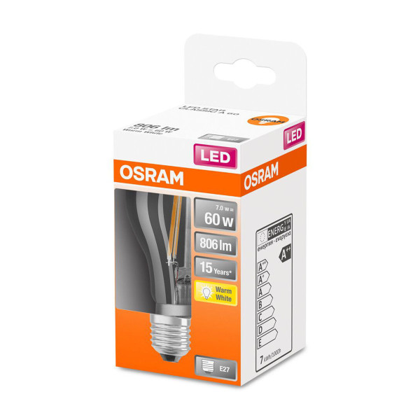 Светодиодная лампа OSRAM LED Classic Performance Filament A60 6,5W 806Lm 2700K 230V E27 Прозрачный (Clear) (4058075112261), 100022532