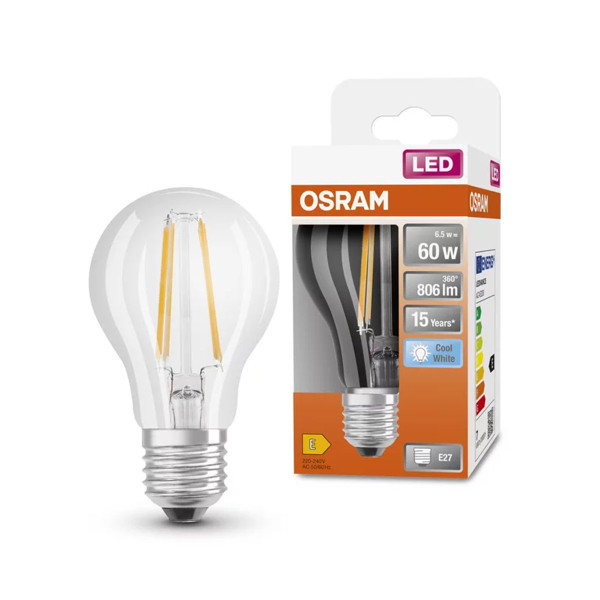 Светодиодная лампа OSRAM LED Classic Performance Filament A60 6,5W 806Lm 4000K 230V E27 Прозрачный (Clear) (4058075112308), 100024131