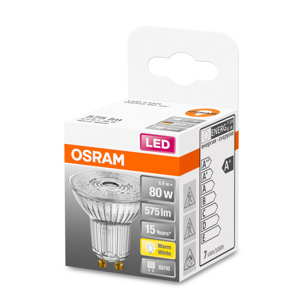 Светодиодная лампа OSRAM LED Reflector Performance PAR16 6,9W 575Lm 2700K 230V GU10 Рефлектор (4058075112605), 100024113
