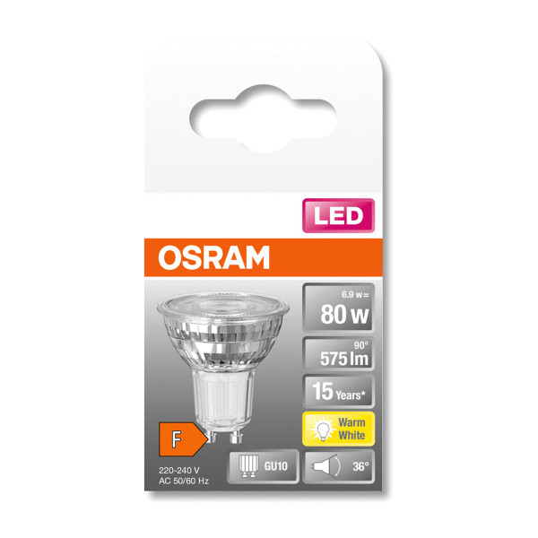 Светодиодная лампа OSRAM LED Reflector Performance PAR16 6,9W 575Lm 2700K 230V GU10 Рефлектор (4058075112605), 100024113