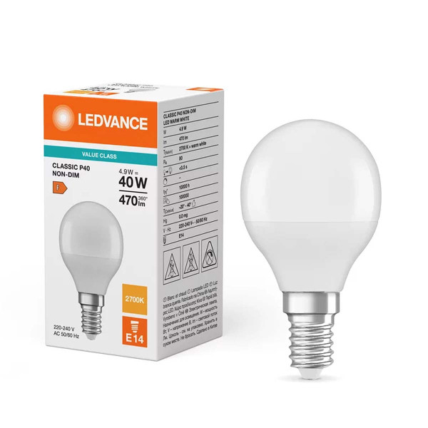 Светодиодная лампа OSRAM LED Classic Value P40 5W 470Lm 2700K 230V E14 Матовый (Frosted) (4058075147898), 100015256