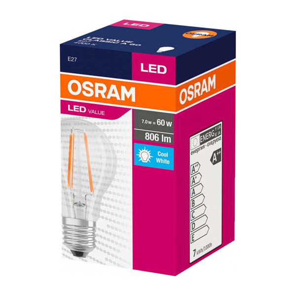 Светодиодная лампа OSRAM LED Classic Value Filament A55 6,5W 806Lm 4000K 230V E27 Прозрачный (Clear) (4058075288645), 100020797
