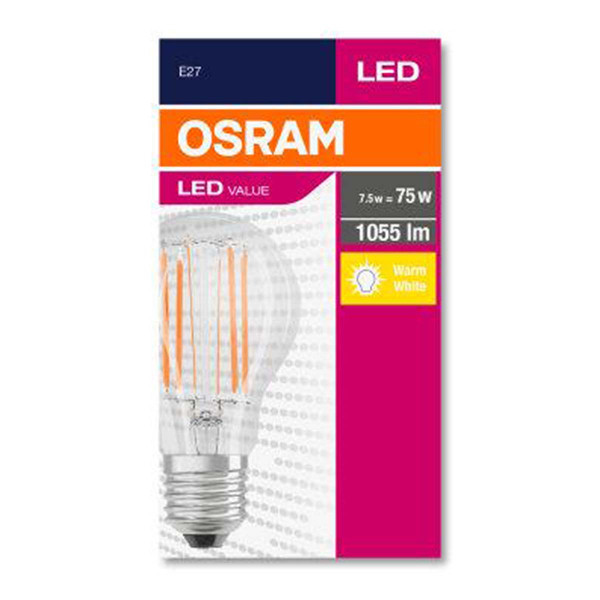 Светодиодная лампа OSRAM LED Classic Performance Filament A60 7,5W 1055Lm 2700K 230V E27 Прозрачный (Clear) (4058075288669), 100015260