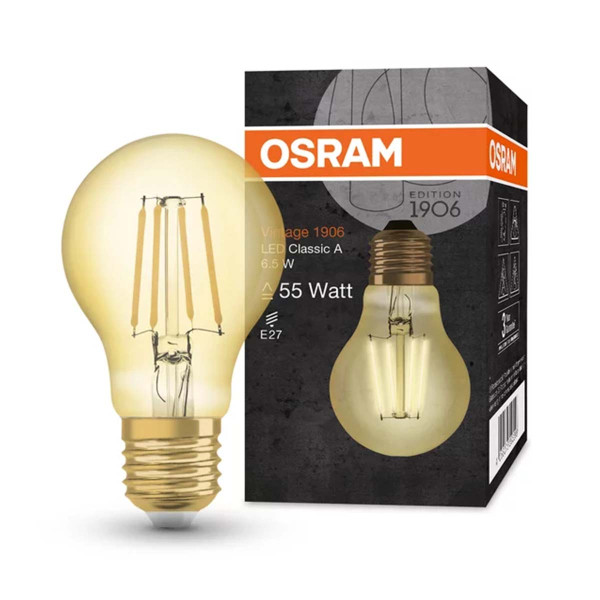 Светодиодная лампа OSRAM Vintage 1906 Classic Filament A60 6,5W 650Lm 2400K 230V E27 Прозрачный (Gold) (4058075293298), 100022529