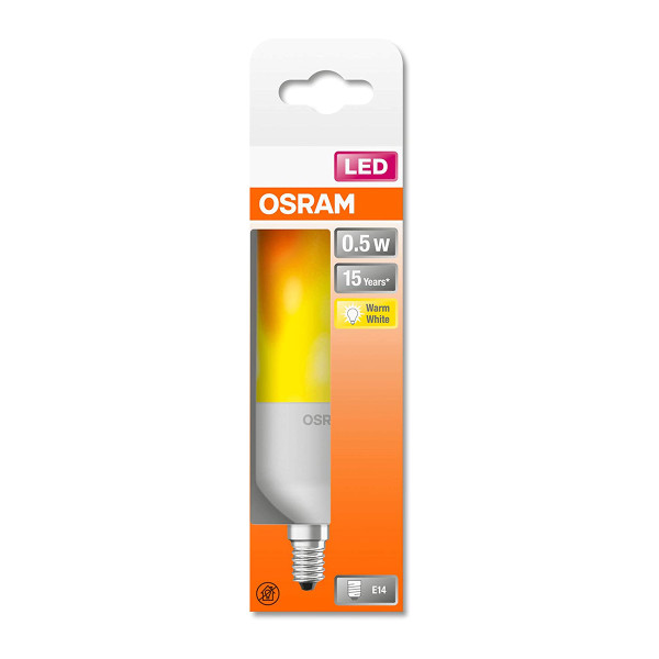 Светодиодная лампа OSRAM LED Star Stick Flame 0,5W 10Lm 1500K 230V E14 Матовый (Frosted) (4058075389885), 100022510