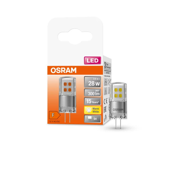 Светодиодная лампа OSRAM LED PIN Capsule 2,6W 300Lm 2700K AC/DC 12V G4 Прозрачный (Clear) (4058075431997), 100022553