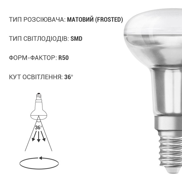 Светодиодная лампа OSRAM LED Star Reflector R50 2,6W 210Lm 4000K 230V E14 Рефлектор (4058075433342), 100024102