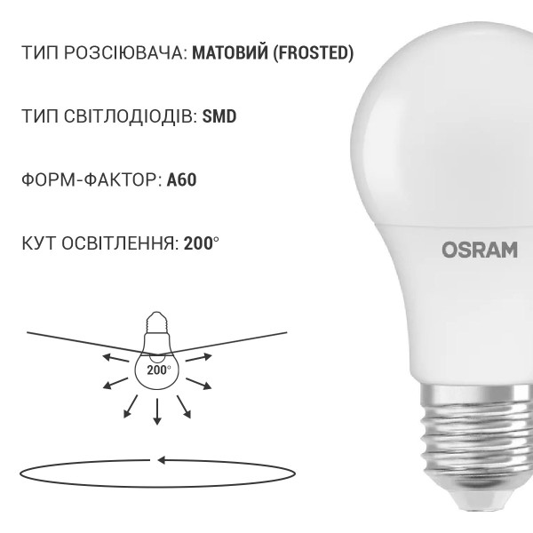 Светодиодная лампа OSRAM LED Classic Performance DIM A60 8,8W 806Lm 2700K 230V E27 Матовый (Frosted) (4058075433861), 100020819