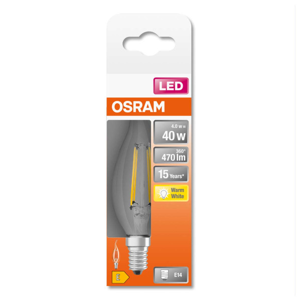 Светодиодная лампа OSRAM LED Classic Performance Filament BA40 4W 470Lm 2700K 230V E14 Прозрачный (Clear) (4058075434226), 100024134