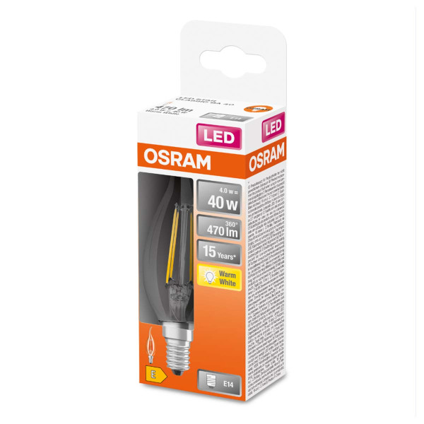 Светодиодная лампа OSRAM LED Classic Performance Filament BA40 4W 470Lm 2700K 230V E14 Прозрачный (Clear) (4058075434226), 100024134