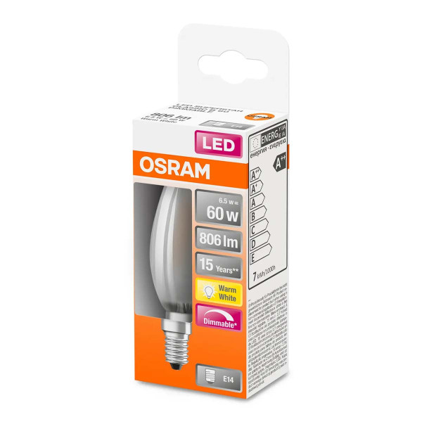 Светодиодная лампа OSRAM LED Classic Performance DIM B40 6,5W 806Lm 2700K 230V E14 Матовый (Frosted) (4058075434486), 100022522
