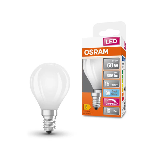 Светодиодная лампа OSRAM LED Classic Performance P40 6,5W 806Lm 4000K 230V E14 Матовый (Frosted) (4058075434684), 100024100
